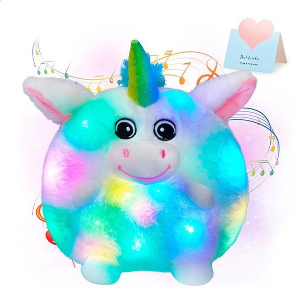 Brinquedos de pelúcia light - up 22cm bonito luminoso brinquedos de pelúcia unicórnio algodão música boneca crianças lance travesseiro animais de pelúcia macio led almofada branca para meninas 231109