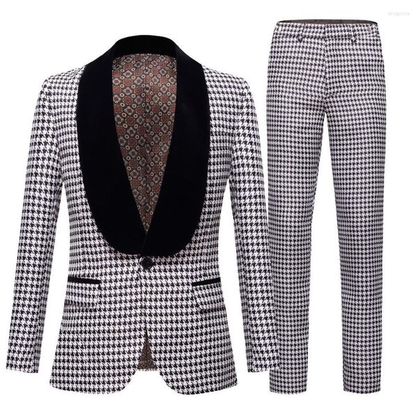 Tute da uomo Uomo Bianco Rondine Gird Abito jacquard Casual Boutique Abito da lavoro Matrimonio Sposo Cappotto Blazer Pantaloni Giacca Pantaloni 2 PZ