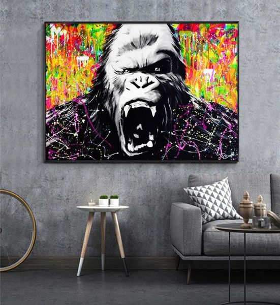 Modern Street Wall Graffiti Art Canvas Painting Angry Abstract Orangutan Pop Art Stampe su tela per la camera dei bambini Cuadros Decorazione2824987