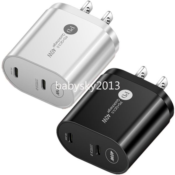 Carregadores rápidos rápidos 40W Dual PD USB-C Tipo C Carregador de parede UE EUA Reino Unido AC Adaptador de viagem para Ipad Air Iphone 12 13 14 15 Pro Max Samsung Tablet PC HTC B1