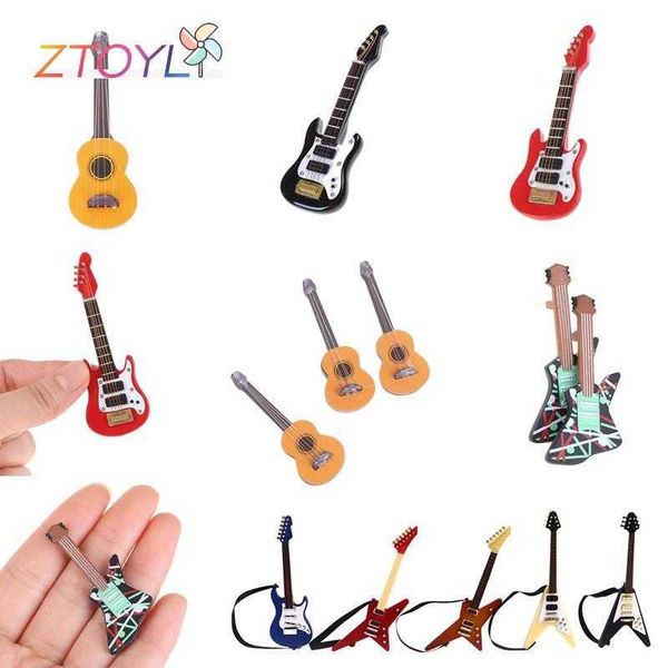 Guitarra 1 12 Dollouse Music Music Guitar para crianças Musical Toy House Decor Toys Educational Toys