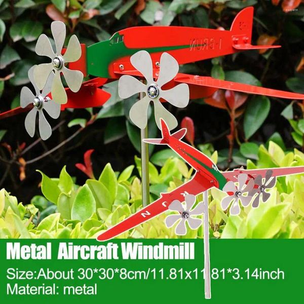 Decorazioni da giardino 3D Aereo Galleggiante Banderuola Unico Metallo Aereo Mulino a vento Alimentato a vento Scultura Aereo Spinner per tetto G2I5