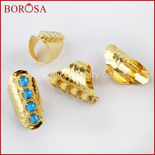 Cluster Ringe BOROSA 5PCS Gold Farbe Runde Vier Facettierte Opal Band Ring Mode Japanische Man-made Für Frauen Machen ZG0340