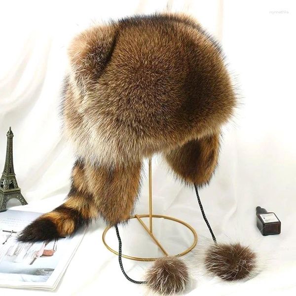 Berretti Inverno Simpatico Orso Cappello Con Coda Imitazione Visone Capelli Protezione per le orecchie Pelliccia sintetica Peluche Cappelli bomber Lei Feng Cap addensato