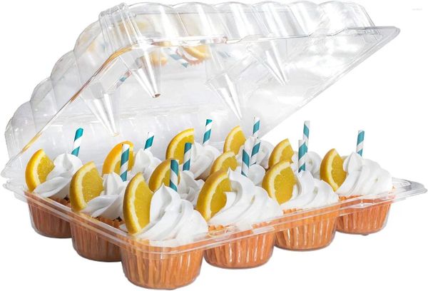 Ferramentas de cozimento Recipientes para cupcake, 12 contagens (pacote com 30), caixas de plástico transparentes, cúpula profunda, empilhável, descartável, sem BPA