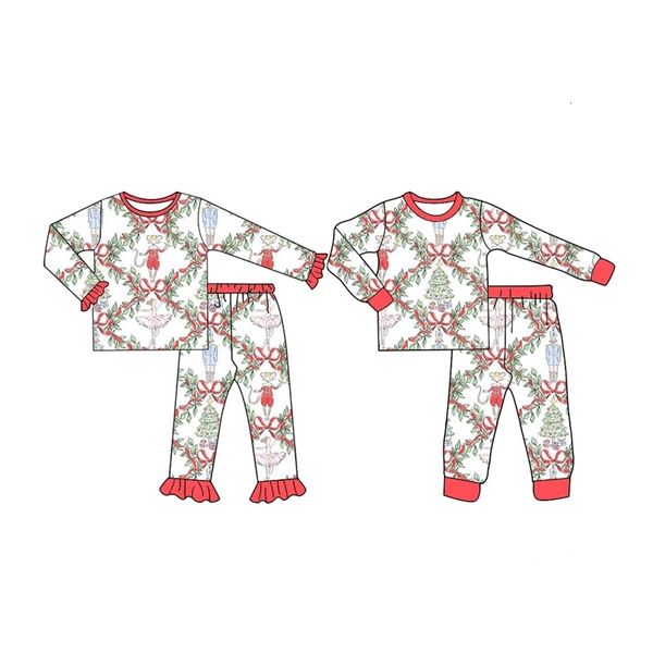 Pijamas estilo personalizado meninos meninas calças de manga longa pijamas e cobertores padrão quebra-nozes impresso leite seda tecido 231108