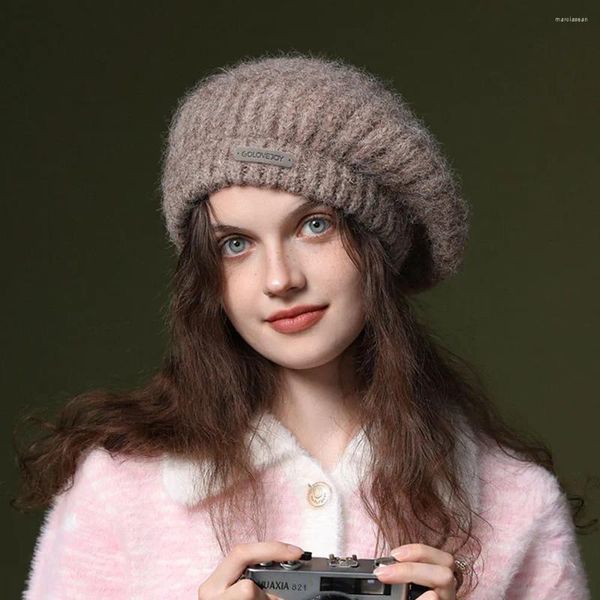 Berets outono inverno chapéu de malha lã macia misturada moda infantil quente