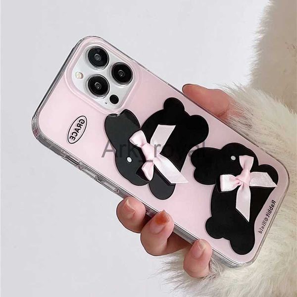 Capas de telefone celular Sweet Bowknot Rabbit para iPhone 15 13 Pro Max 12 Mini 14 Plus 11 Pro 7 8 Plus X XS Max XR Light Tranparent Phone Protecion Cover J231110