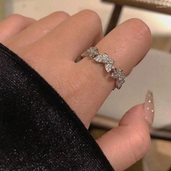 Cluster-Ringe, elegant, silberfarben, Kristall, Schmetterling, Insekt, offen, verstellbar, Strass-Finger für Frauen und Mädchen, Hochzeitsschmuck