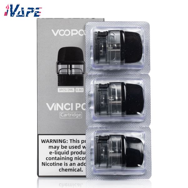 Cartucho de substituição VOOPOO VINCI Pod 2ml com opções de bobina de 0,8ohm e 1,2ohm Resistente a vazamentos, fácil recarga, pacote com 3