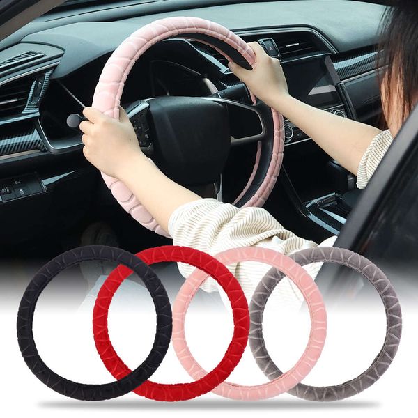 Novas capas de direção do carro inverno roda decoração interior universal 37-38cm rosa volante macio quente pelúcia capa de volante