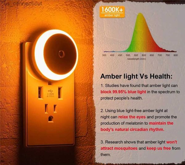 Luci notturne LED Rotondo Luce notturna bianca Sensore dal crepuscolo all'alba Lampada da parete intelligente per bagno Camera da letto Cucina di casa Corridoio Risparmio energetico Spina UE R231110