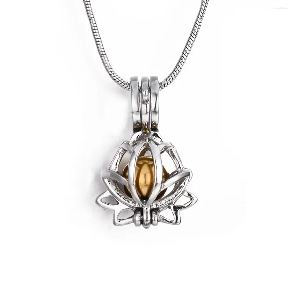 Anhänger Halsketten Urne Feuerbestattung Lotusblüte Käfig Medaillon Hohlkugel DIY Memorial Halskette Frauen Edelstahl Schmuck für Asche