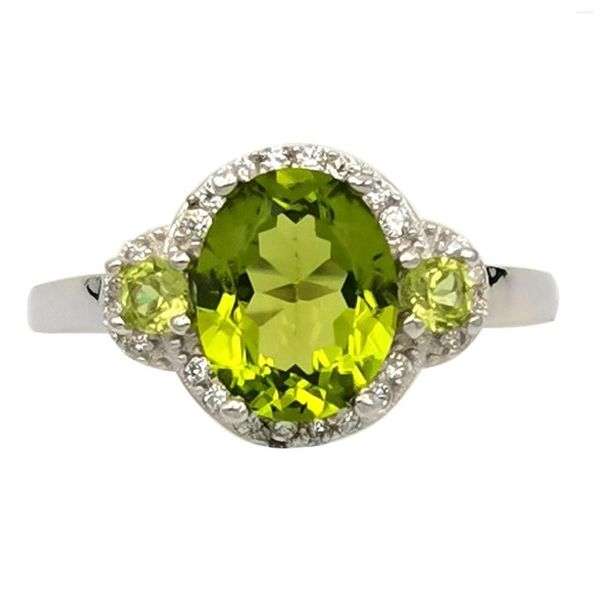 Кластерные кольца натуральный зеленый зеленый перидот кольцо 925 стерлингового серебра 8х10 мм овальный камень август