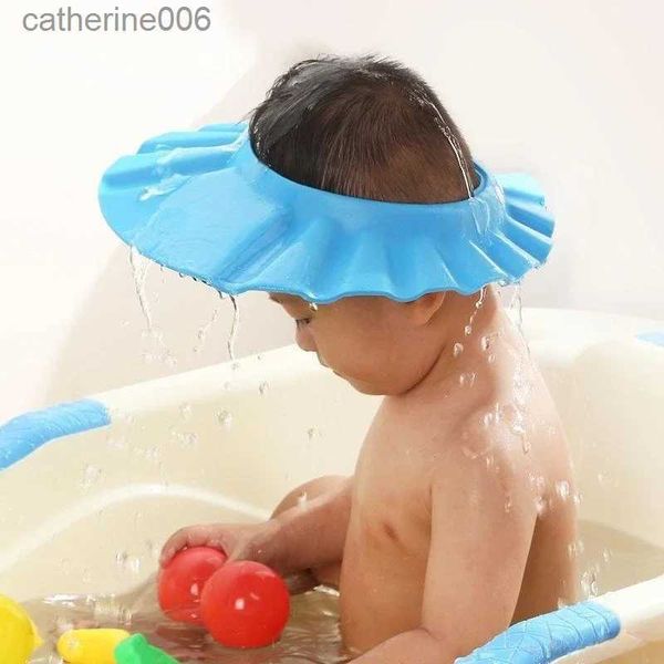 Toucas de banho ajustáveis para crianças, à prova d'água, proteção para os olhos, proteção para os ouvidos, viseira de banho, protetor de cabelo, shampoo, chapéu para chá de bebê, L231110