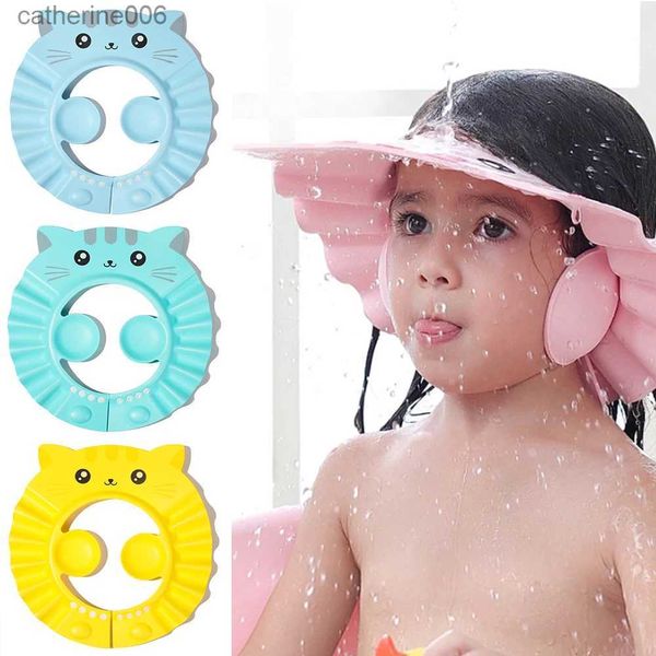 Toucas de banho Baby Kid Shampoo Escudo Cabeça Capa Touca de banho Lavagem de cabelo Proteção de ouvido Infantil Criança Desenhos animados Banho Seguro Cap Visor Bathing ProtectL231110