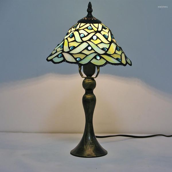 Tischlampen Vintage Eisensockel TIFFANY Buntglas-Nachtlicht