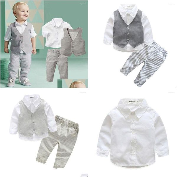 Формальные комплекты одежды для новорожденных мальчиков, вечерние и свадебные комплекты одежды для маленьких мальчиков, хлопковый детский костюм, жилет, рубашка и брюки, 2023 г., Прямая доставка Dhcti