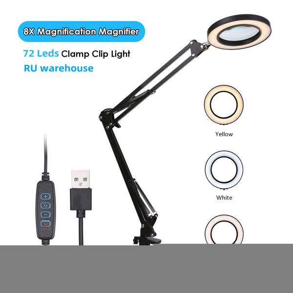 Lupen KKMOON Beleuchtete Lupe 8X USB 3 Farben 72 LED Lupe für Lötkolben Reparatur/Tischlampe/Hautpflege Beauty Tool 230410