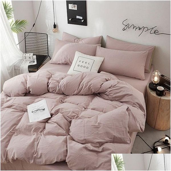 Bettwäsche-Sets Home Textile Solid Color Duvet Er Kissenbezug Bettlaken Ab Side Quilt Boy Kid Teen Girl Bettwäsche Set King Queen Homefavor Dhftq