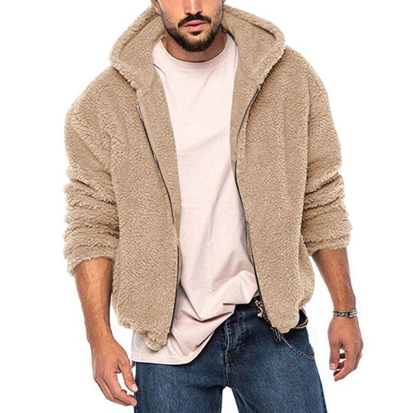 Jaquetas masculinas inverno homem quente lã pele fofo casaco com capuz jaqueta zip up cor sólida outwear jumper streetwear jaquetas roupas para homens 231110