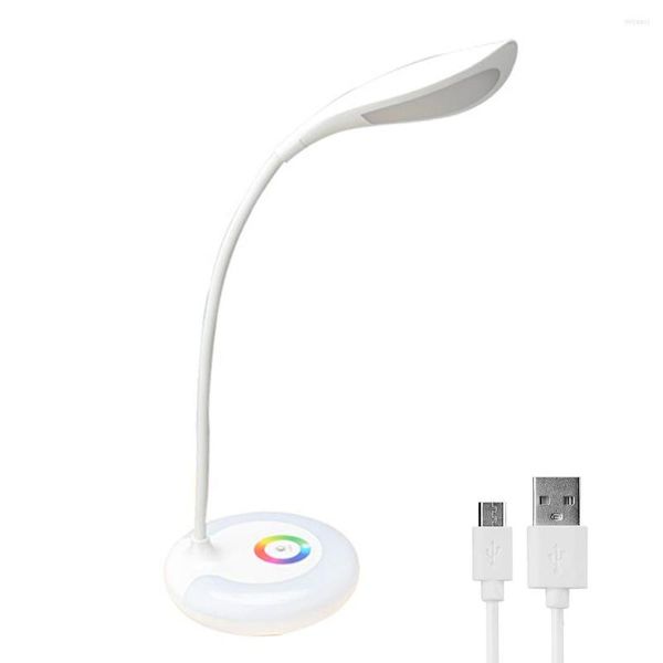 Lampade da tavolo Lampada da lettura Lampada da scrivania Regolazione della luminosità Collo di cigno flessibile Controllo touch Luce notturna a LED RGB per regalo per bambini Home Office bianco