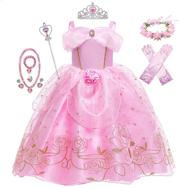 Vestidos da menina criança princesa vestido menina verão fantasia festa roupas meninas aurora rapunzel dormindo beleza carnaval traje 231109