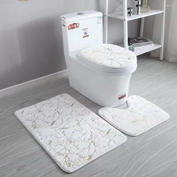 Tapetes banheiro três peças conjunto banheiro imitação de cabelo atacado dourado pé almofada dobrável super macio tapete em forma de u