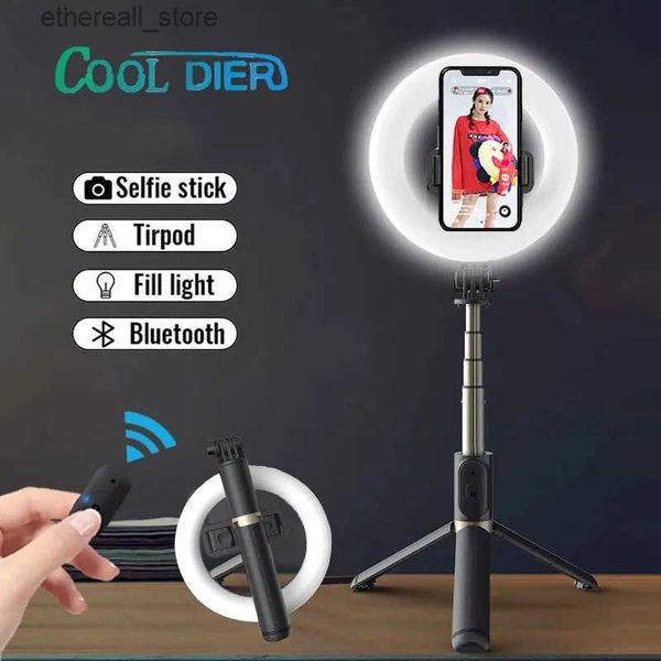 Selfie Monopods COOL DIER Sem Fio Bluetooth Compatível Selfie Stick Dobrável Portátil Tripé de Obturador Remoto Com LED Anel Fotografia Luz Q231110