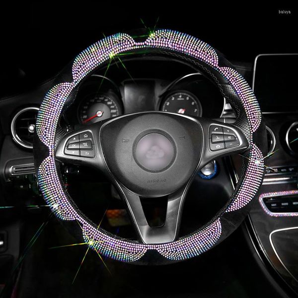 Coprivolante colorato con strass colorati per auto, copertura in cristallo di diamante per accessori interni per ragazze e donne