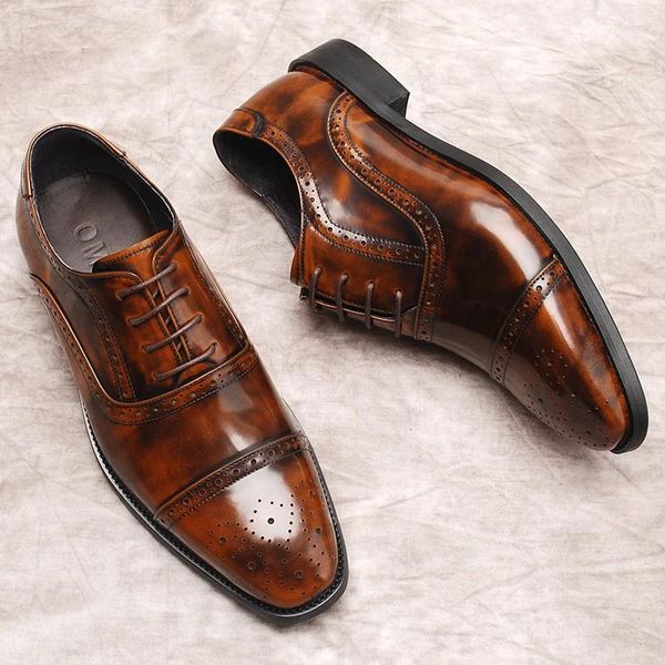 Scarpe eleganti Oxford da uomo in vera pelle di mucca uomo di lusso nero marrone stringate affari da sposa formale da uomo