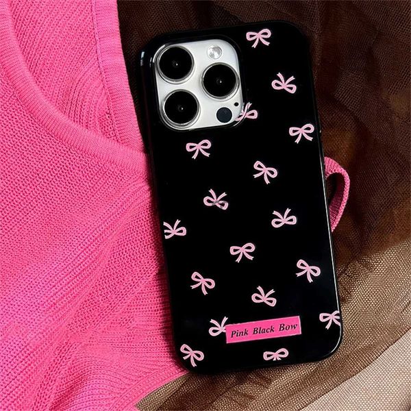 Casos de telefone celular coreano bonito quente rosa arco macio silicone caso para iphone 15 14 13 12 11 pro max x xr 7 8 plus brilhante à prova de choque macio capa preta j231110