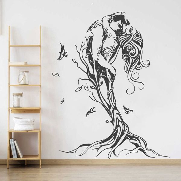 Adesivi murali Coppia Adesivo Adesivo Amore astratto Albero Adesivo in vinile Camera da letto romantica Casa Porta e finestra Decorazione murale Adesivo Q5 230410