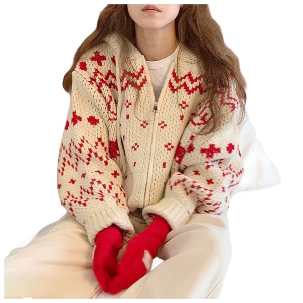 Женский осенне-зимний теплый свитер с капюшоном и жаккардовым узором в виде оленя, рождественский новогодний свитер, пальто, кардиганы