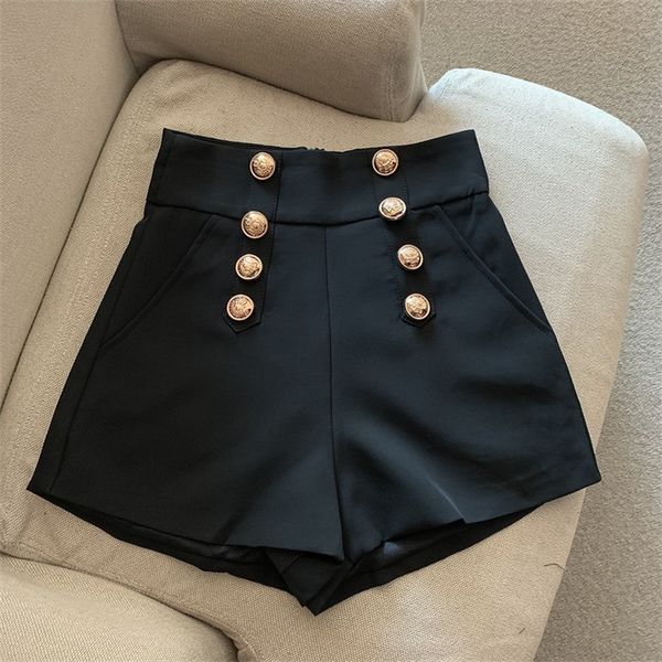 Pantaloncini da donna retrò a doppio strato a vita alta ultra sottili gamba larga neri stivali e pantaloncini per la primavera/estate da donna in coordinato completo Roba de Mujaer 230410