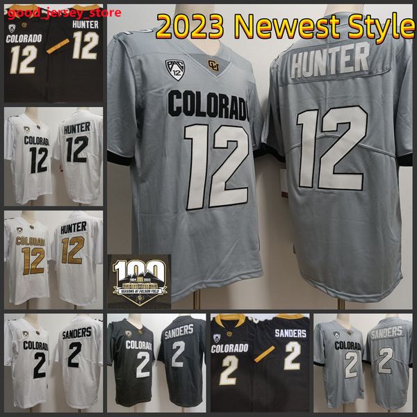 Maglia da calcio da uomo 12 Travis Hunter NCAA Colorado Buffaloes cucita 2023 Nuovo stile # 2 Shedeur Sanders Colorado 100esimo anniversario Patch maglie S-3XL bello