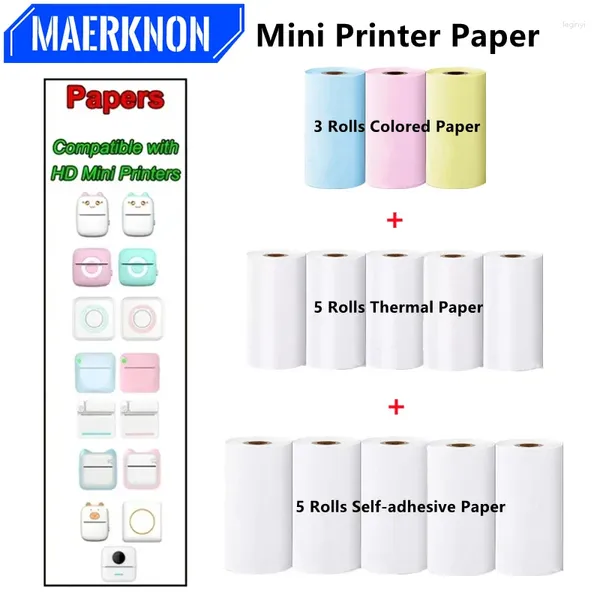 Mini impressora de papel com 57mm de largura, etiqueta térmica, adesivo colorido, autoadesivo para portátil, hd po