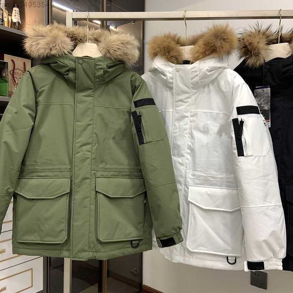 Damen Daunenparkas Lin Huohuo Jacke Koreanischer Stil Northface Pufferjacke Ny Waschbärpelzkragen Mittellang Lose Buchstaben bestickt Ihezmillnk6s