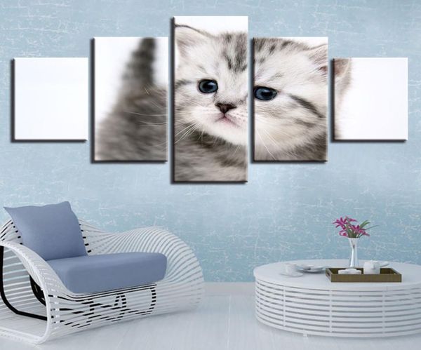 Rahmendekor Wohnzimmer Wandkunst 5 Stück Druck Sehr schöne Katzen Tiergemälde Poster Modulare Leinwandbilder Artworks3197307