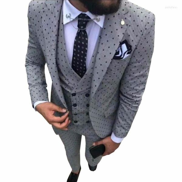 Ternos masculinos Slim se encaixa em cinza poika pontão homens baile de festas de festas blazers noivo Tuxedos Smoking Sets (Jacket calça gravata) w: 1089