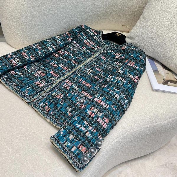 Jaquetas femininas azul lã mistura casacos moda coreana tecido de alta qualidade tweed jaqueta para mulheres designer luxo roupas inverno 2023