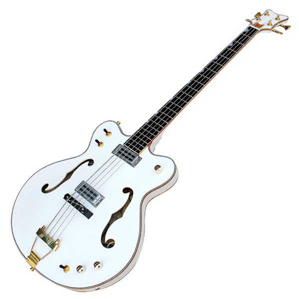 White Color Bass Guitar com hardware dourado Oferece logotipo/cor personalizada