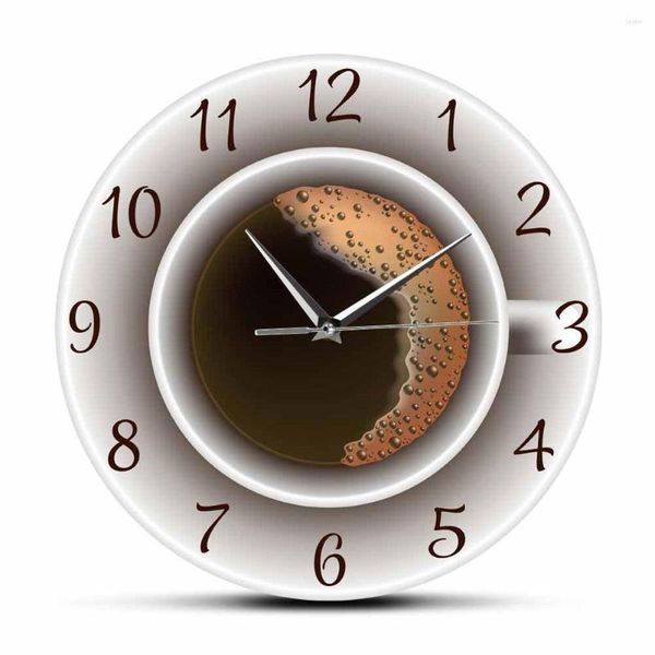 Relógios de parede xícara de café com espuma decorativa silenciosa relógio silencioso cronômetro de cozinha de cozinha estilo hanging shanging shop decoração y9c2