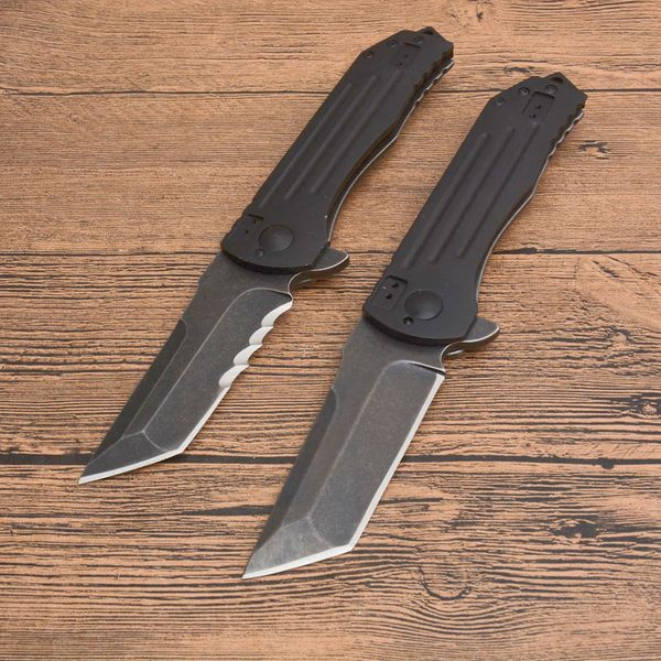 Nuovo arrivo R2102K Flipper Coltello pieghevole 8Cr13Mov Black Stone Wash Lama seghettata Maniglia in alluminio / acciaio inossidabile Cuscinetto a sfera Coltelli tascabili EDC per esterni