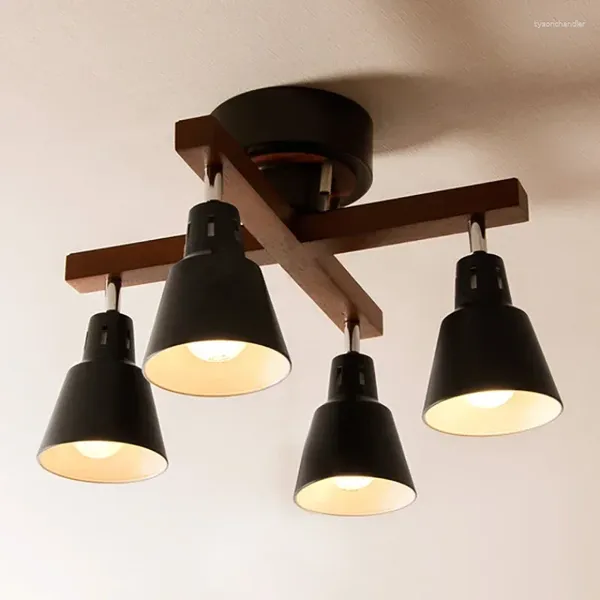 Lampade a sospensione Export Lampada da soffitto in stile giapponese e nordico Faretto a LED a più teste montato su superficie con binario in legno massello americano