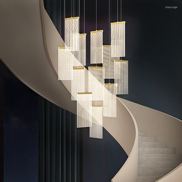 Chandelins Guia de luz Linglier Iluminação de lustres para a escada rotativa duplex Sala de jantar pós -moderna Lâmpada de luxo preto/dourado