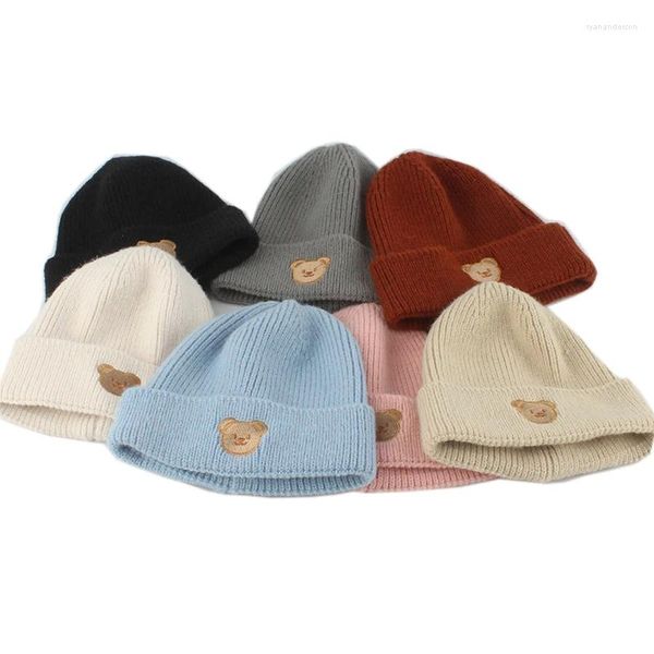 Berretti Invernali Cute Baby Beanie Ragazzi Ragazze Cartoon Orso Ricamo Morbidi Cappelli Lavorati A Maglia Caldi Per Bambini Bambino Infantile Streetwear Berretto All'uncinetto