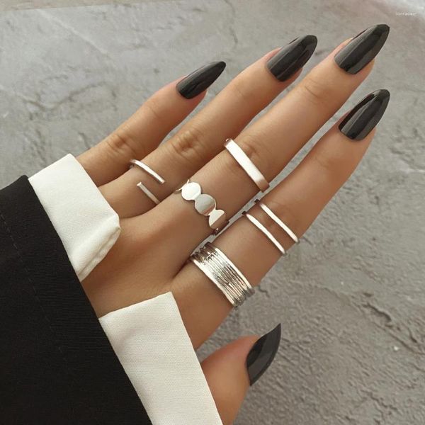 Cluster Ringe IFKM Mode Ring Set Silber Farbe Breit Für Frauen Mädchen Einfache Kette Finger Schwanz Trendy 2023 Zubehör
