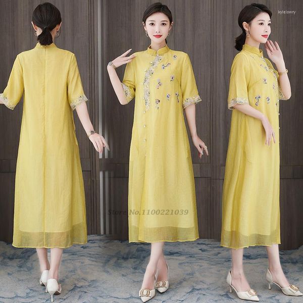 Ethnische Kleidung 2023 Traditionelles Chinesisch Verbessertes Qipao Cheongsam Retro Blumenstickerei Chiffonkleid National Vintage Service Hanfu