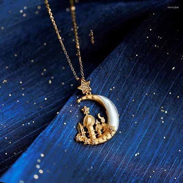 Collane con ciondolo Collana retrò francese con fata lunare stellata, retrò francese, per donna, uomo, catena di maglione vintage di lusso